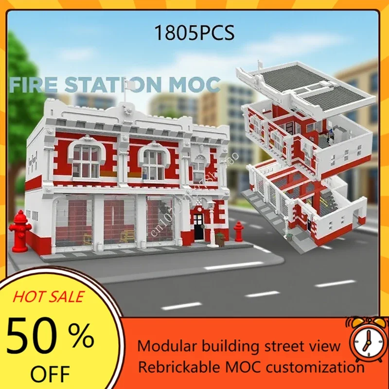 Fire Station Fire Brigade MOC Model Creative StreetView Puzzle Birthdayal Assembly Toy Gift for Architecture Christmas Gift