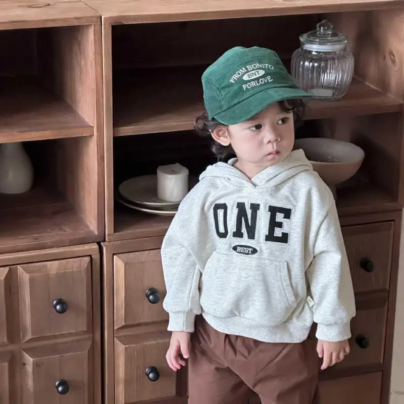 

Cotton Boys Casual Letter Print Pullover Kids Girls Loose Hoodie Baby Clothes 2025 Autumn New Baby Long Sleeve Hooded Sweatshirt