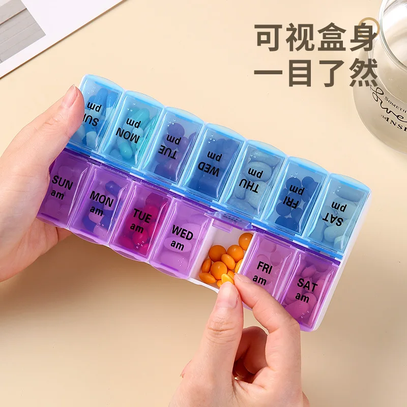 New Weekly Portable Travel Pill Cases Box 7 Days Organizer 14 Grids Pills Container Storage Tablets Vitamins Medicine Fish Oils