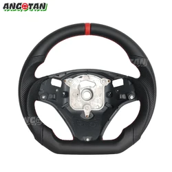 Leather Steering Wheel For BMW E90 E92 E93 M3 328i 335i 135i E60 Steering Wheel Flat Bottom Red Stripe Car Accessories 2005-2012