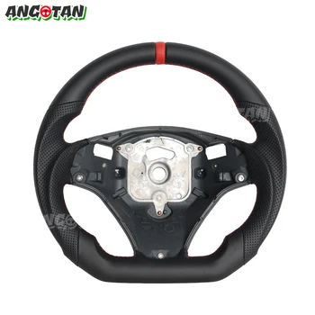 Schwarzes glattes Leder-Auto-Lenkrad für BMW E90 E92 E93 M3 328i 335i 135i 2005–2012. Lenkrad mit flachem Boden