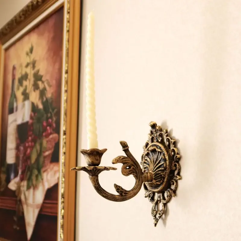 Wall Hanging Candlestick Retro Wrought Iron Bronze Wall Decoration Candle Holder French Wall Wrought Iron Garden Decorative Hook