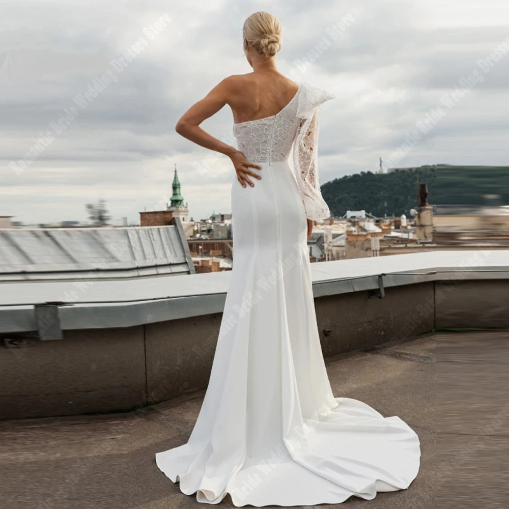 ชุดแต่งงานผู้หญิงแบบไหล่เดียวสุดเซ็กซี่ปี 2025 ชุดเจ้าสาวทรงเมอร์เมดหรูหรา ยาวลากพื้น สไตล์เจ้าหญิง  สามารถสั่งตัดได้