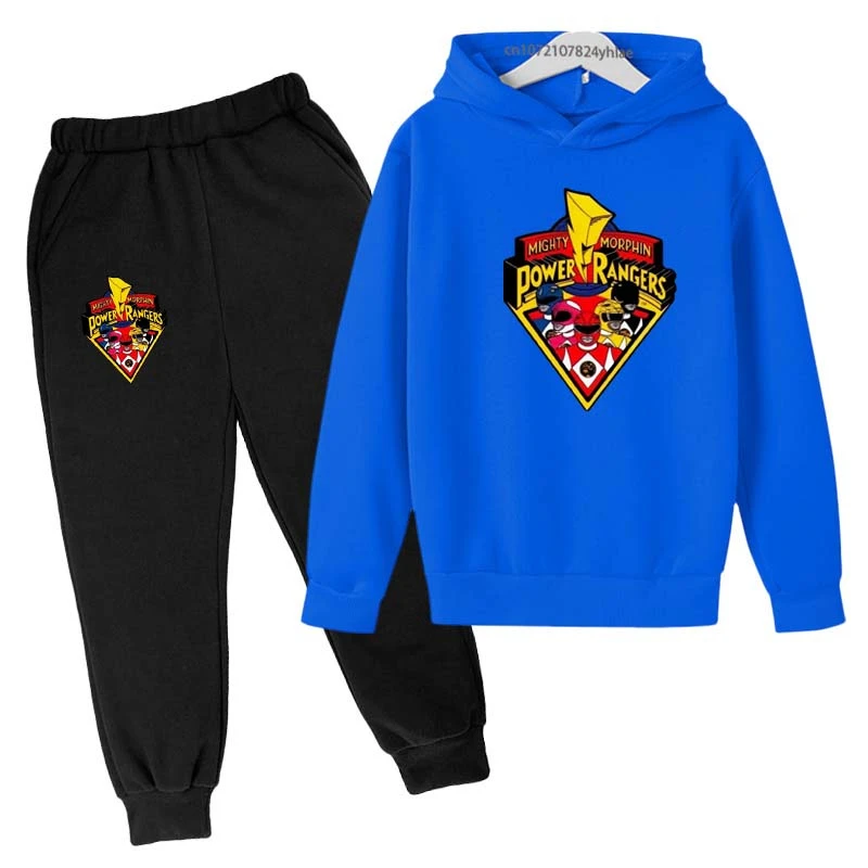 Power Ranger Cartoon Print Kids Autumn Spring Casual 2pcs Hoodie+Pants Tracksuits 2-13 Years Boys Girls Outfits Children Clothes