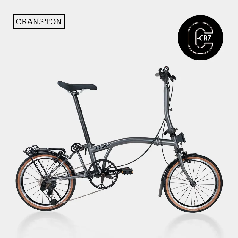 CRANSTON CR7 Charcoal Grey Color 16 Inch 7 Speed Three Fold Cr-Mo Frame Double C- Brake 349 Tire 50T Crakset Retro Commuter Bike