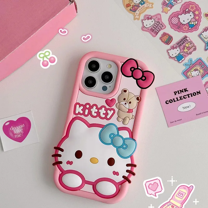 Cartoon 3d Bear Big Head Kt Suitable For Iphone 15 11 12 13 14 Pro Max Phone Back Cover Silicone Soft Shell Protective Case