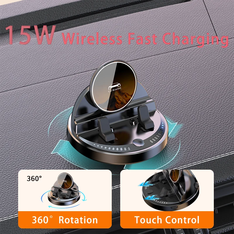 

Dashboard Car Phone Holder 15W Wireless Charging 360° Rotation Phone Support Cradle Stand Car mobile Holder for iPhone Android