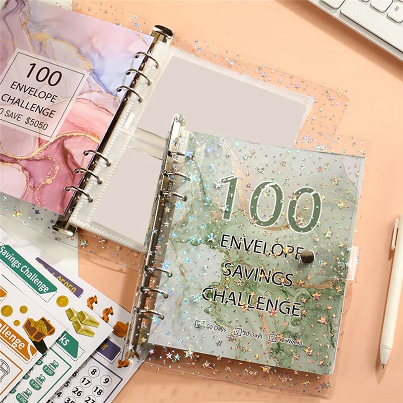 สมุดบันทึกการออมเงินแบบซองจดหมาย NEW-100 สำหรับออมเงิน 5050 ด้วยซองใส่เงินสดสำหรับการวางแผนงบประมาณ