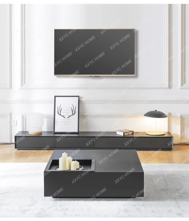 Modern Creative Nordic Tea Table Size Apartment Living Room Household Black Oak Grain Square Coffee Table