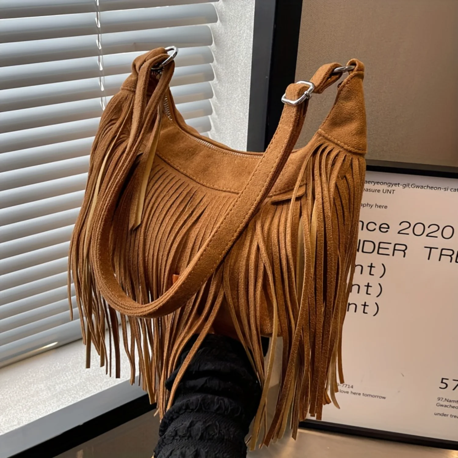 

Decor Crossbody Bag, Style Suede Purse For Women, Vintage Hobo Bag For Travel & Work
