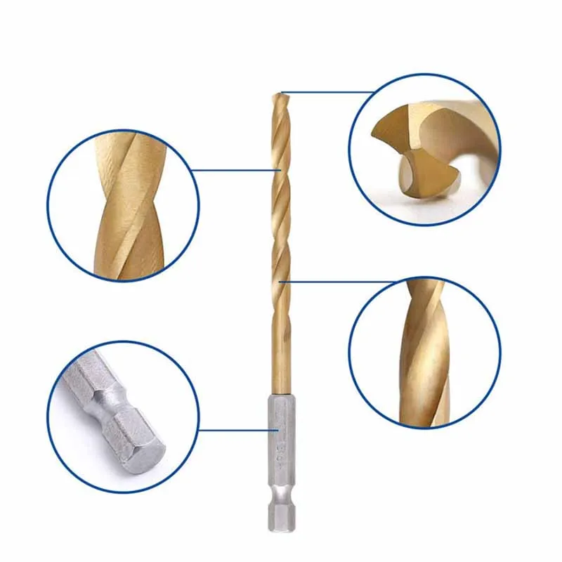 1/13Pcs Hexagonal Handle Twist Drill Bits High Speed Steel Titanium Plated Coated 1/4 Inch Hex Shank Drill Bit Tools
