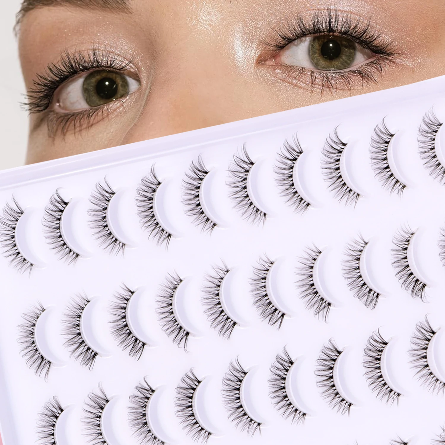 20 زوجًا من الرموش الصناعية الشفافة الطبيعية الذكية D Roll Cross خفيفة ومريحة مع مكياج يومي
