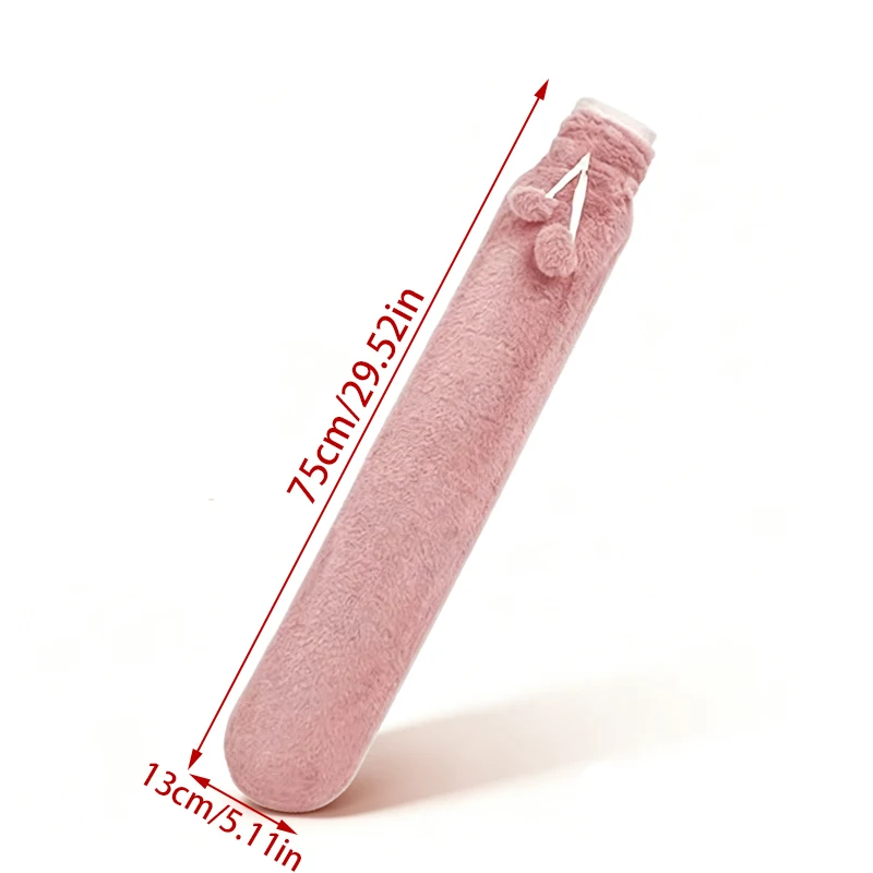 Extra Long Hot Water Bag - Leak Proof Water Injection, Large Capacity Winter Bed Heating Device, With Plush Cloth Cover