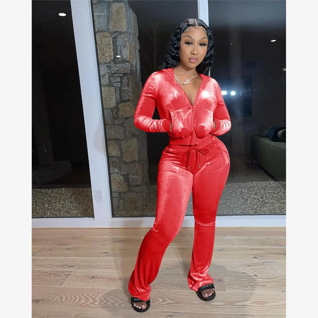 

Осенне-зимний женский бархатный длинный свитшот с капюшоном, повседневный спортивный комплект с брюками на молнии ket ort Sle