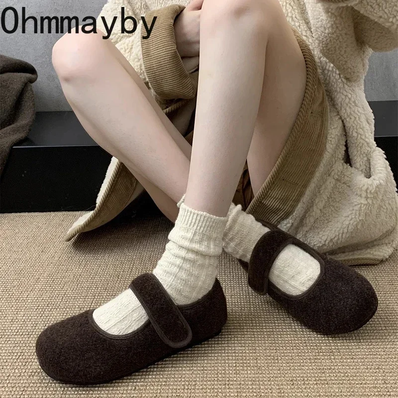 2025 Spring Autumn Warm Women Mary Jane Shoes Fashion Shallow Shoes Concise Outdoor Soft Sole Flats Shoes