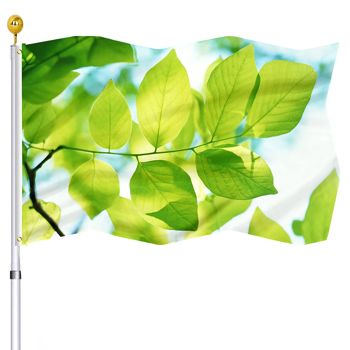 Green Leaves Flag Double Stitched with Brass Grommets Flags Indoor Outdoor Decorations for Yard Home Vivid Color Flags Women Men