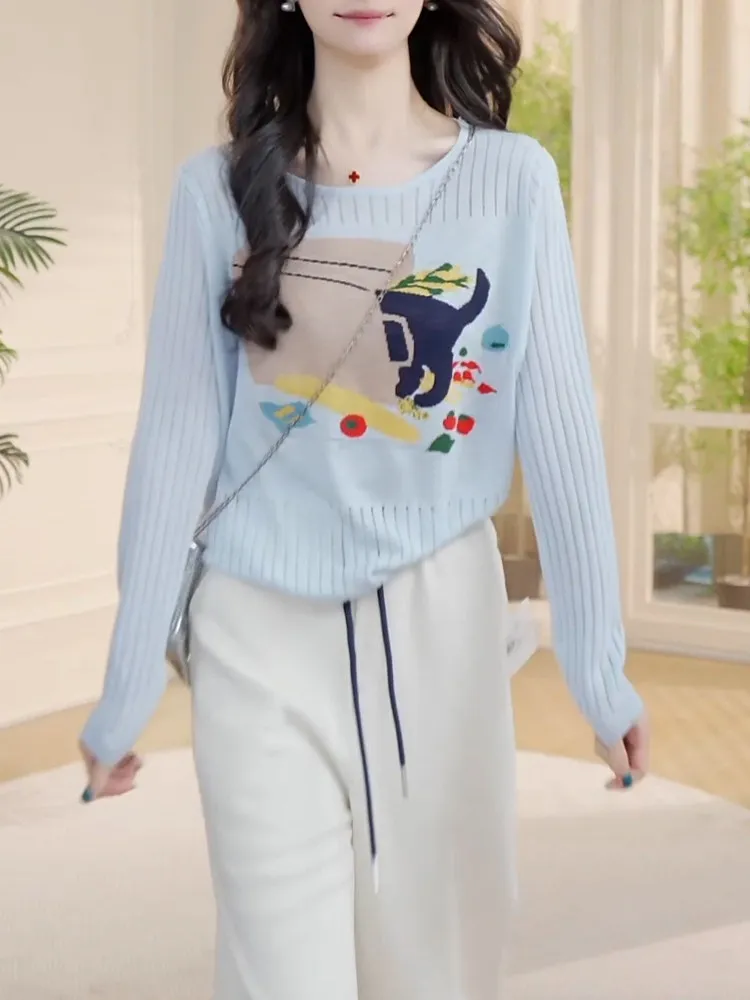 

Повседневный вязаный свитер с длинными рукавами для женщин, базовый слой, облегающий, универсальный, весенне-осенний, модный, в гонконгском стиле