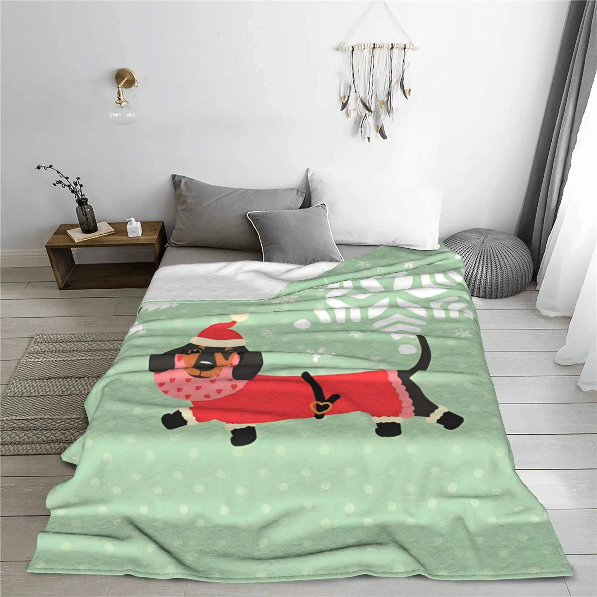 Dachshund Sausage Dog Christmas Santa Claus Blankets Fleece Spring/Autumn Super Soft Throw Blanket for Bedding Outdoor Quilt