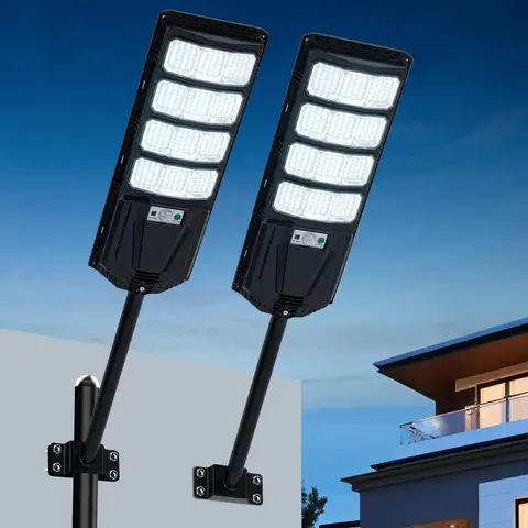 2 Packs Solar Street Lights Waterproof Outdoor Solar Light Dusk To Dawn Solar Security Flood Lights With Motion Sensor And Remote For Yard, Garage, Driveway