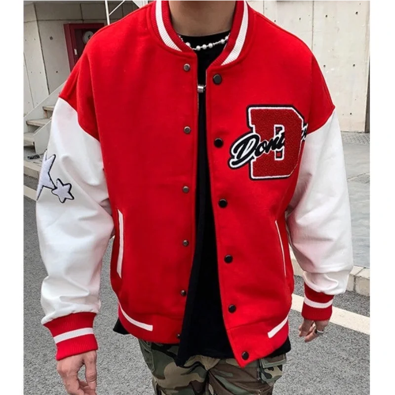 Tops American letter towel embroidered Jackets Coat Men Y2K street hip-hop retro baseball uniform couple casual all-match Jacket