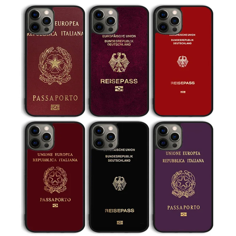 German Italian French Passport Phone Case Back Cover for iPhone 16 15 SE2020 14 13 11 12 Pro Max mini XS XR PlusS Shell Coque