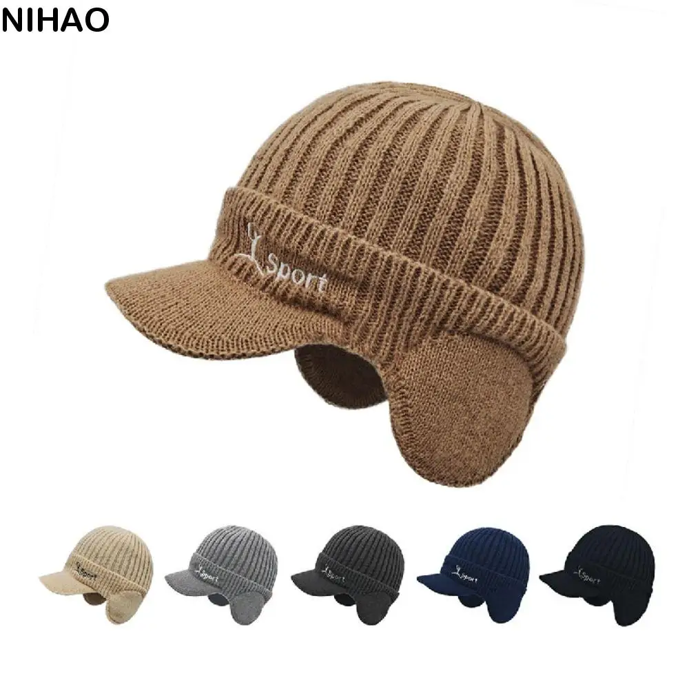 

Soft Solid Color Woollen Ear Protection Cap Coldproof Warm Knitted Benines Hat Thickened Earflap Pullover Hat Female