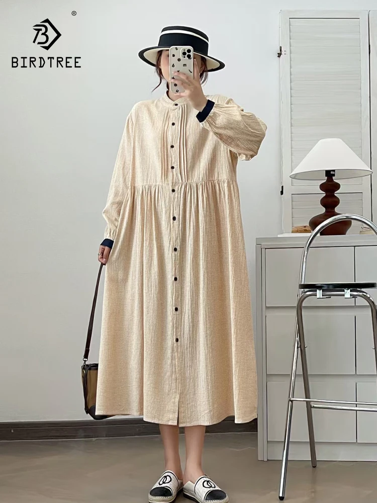 

Новые осенние хлопковые платья с длинными рукавами 2025, женское свободное платье с круглым вырезом и пуговицами, повседневное свободное платье в стиле ретро Mori Girl D58129CC