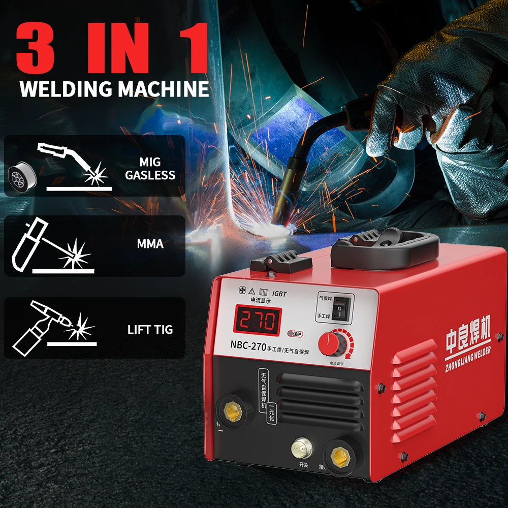 220V Mini 3 IN1 MIG TIG MMA New Integrated Multifunctional Welding Machine Gasless Flux Cored for Stainless Steel Inverter