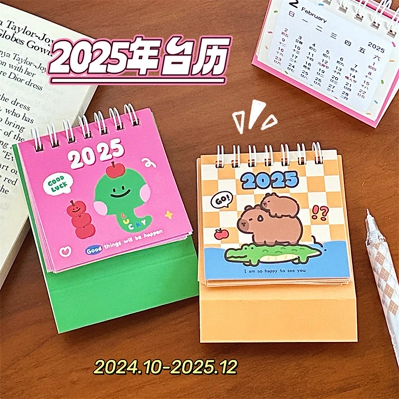 2025 Loose Leaf Ring Calendar Cartoon Animals Mini Calendar Student Date Record Calendar Book Decoration Desktop Ornaments Gifts