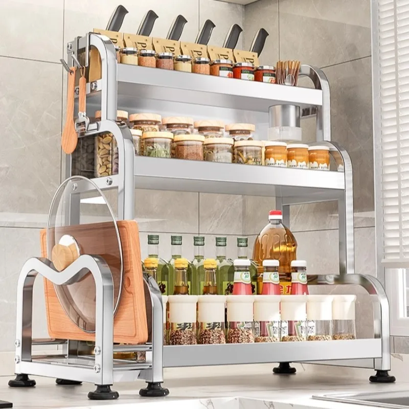 

Stainless Steel Kitchen Organizer, Chopsticks and Knife Holder, Countertop Seasoning Shelf, Kitchen Spice Storage Rack