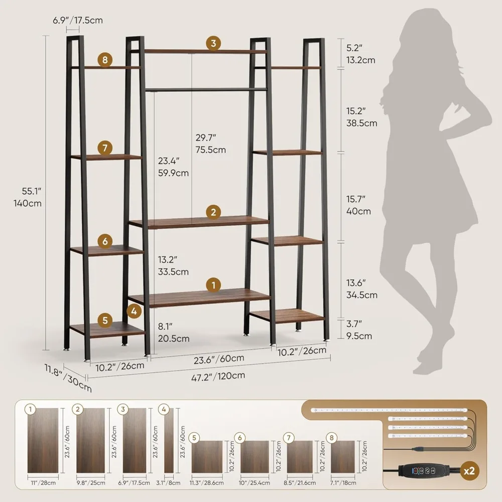 Large Plant Stand Indoor with 8 LED Grow Lights (3 Modes & Auto Timer)-12 Tiered Metal Plant Shelf,10 Dimmable Brightness Levels