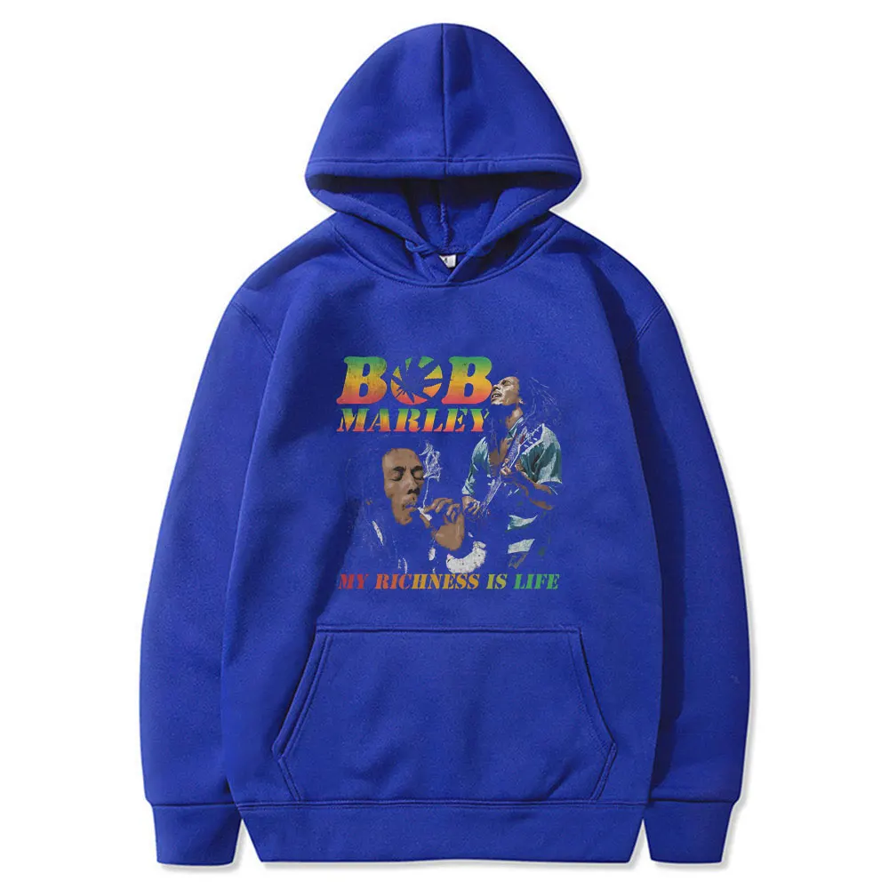 Vintage Bob Marley My Richness Is Life Graphic Hoodie Men Women Reggae Pop Music Hooded Tracksuit Male Fashion Oversized Hoodies