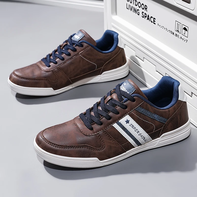 2026 Men's Genuine Leather Casual Shoes Lightweight Fashion Sneakers Plus Size Male England Style Trendy Low Top Walking Shoes