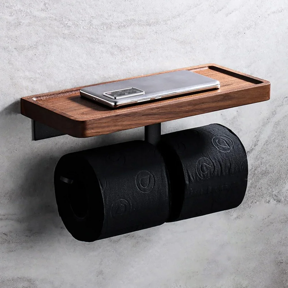 

New Toilet Paper Holder Wooden Bathroom Wall Mount WC Paper Phone Holder Shelf Storage Towel Roll Shelf Accessories 2025