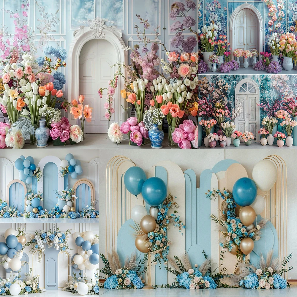 Marzycielski ogród tło dla fotografii urodziny księżniczki portret łuk drzwi dekoracje kwiatowe zdjęcie tło rekwizyty studyjne baner