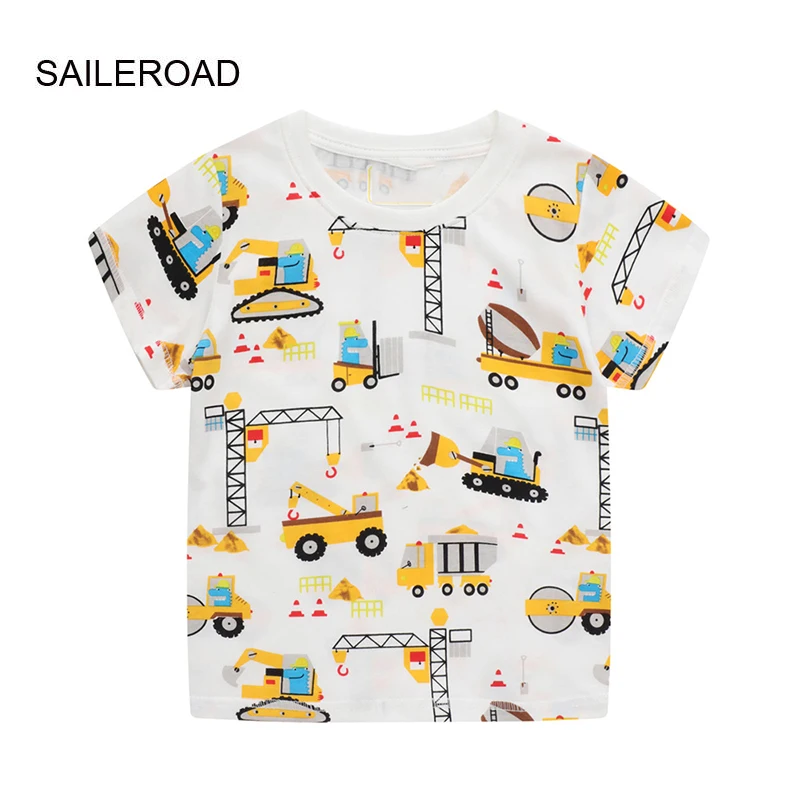 

SAILEROAD 2024 New Summer Cotton Short Sleeve Cartoon Excavator T-shirts Kids Tee Tops Boys Children Clothes