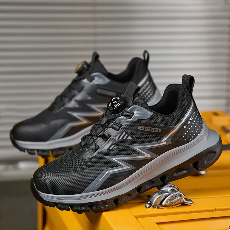 Safety Breathable Shoes Men Anti-smash Anti Puncture Work Sneakers Steel Toe Shoes Rotating Button Protection Shoes Dropshipping