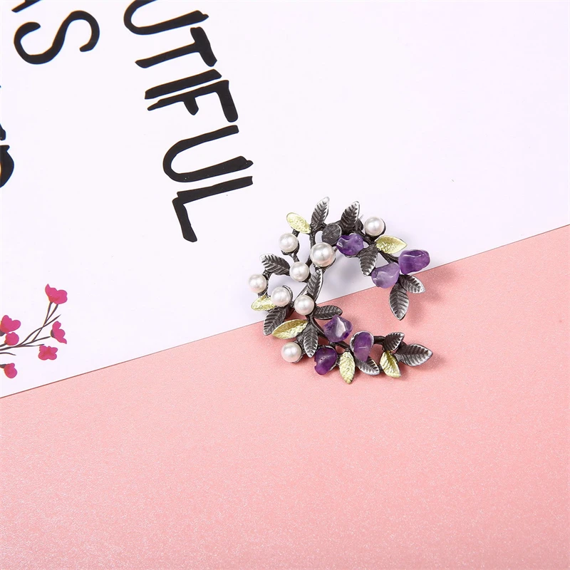 Trend Natural Stone Pearl Branches Brooch Fashion Alloy Painting Brooch High-end Customization Ladies Brooch