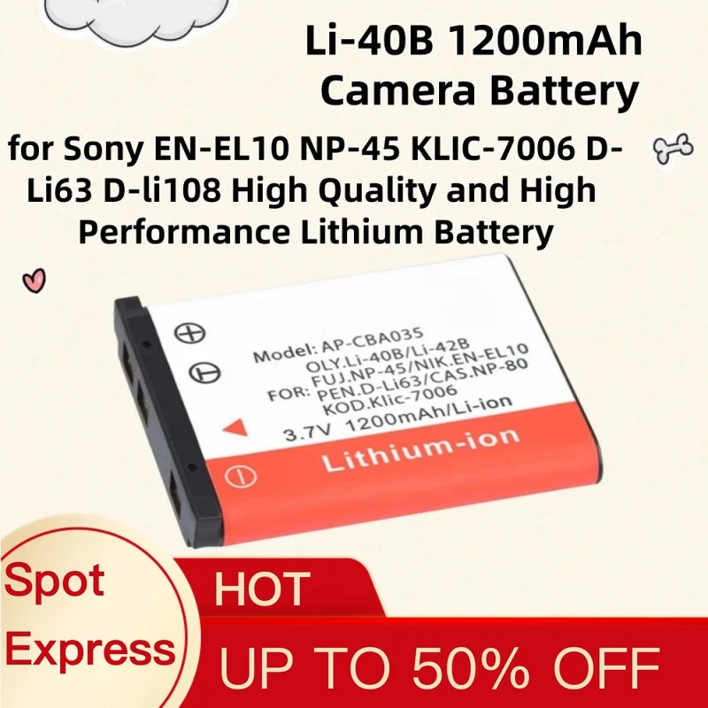 Li-40B 1200mAh Camera Battery for Sony EN-EL10 NP-45 KLIC-7006 D-Li63 D-li108 High Quality and High Performance Lithium Battery
