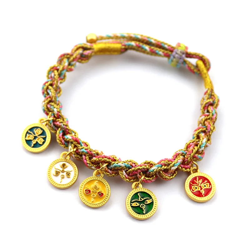 กำไลข้อมือสตรีกำไลข้อมือแฟชั่นสตรีทสไตล์ทิเบตห้าเทพแห่งความมั่งคั่งเครื่องประดับเชือกถักมือสร้อยข้อมือคู่