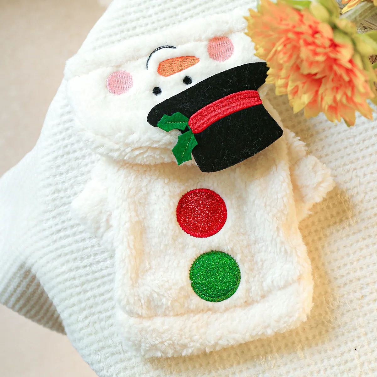 Pet Lamb Fleece Christmas Snowman Coat, Cat Clothing, Pet Hoodie with Thick Fleece Snowman Hoodie Puppy Clothes Autumn Winter