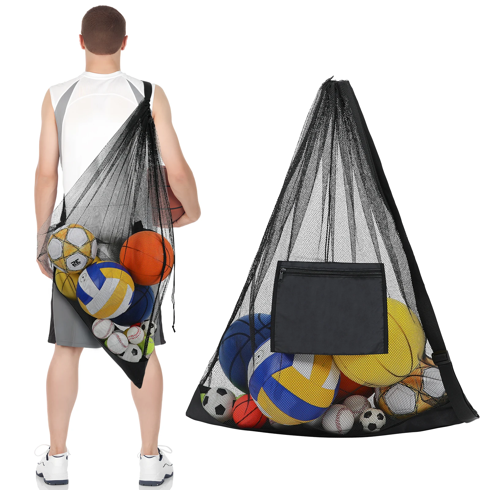 

Big Ball Net Bag Large Mesh Bags Storage Basketball Canvas Football Heavy Duty Fitness