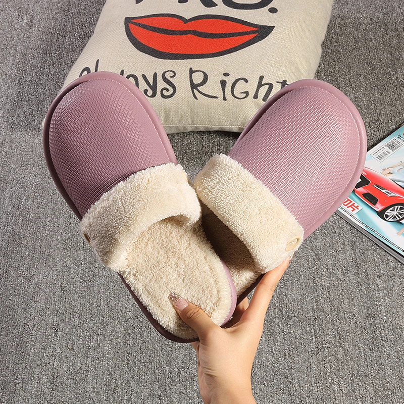 YISHEN Women Slippers Winter Waterproof Cotton Shoes Removable Fleece Lining Slides Home Bedroom Slippers Flats Slippers For Men