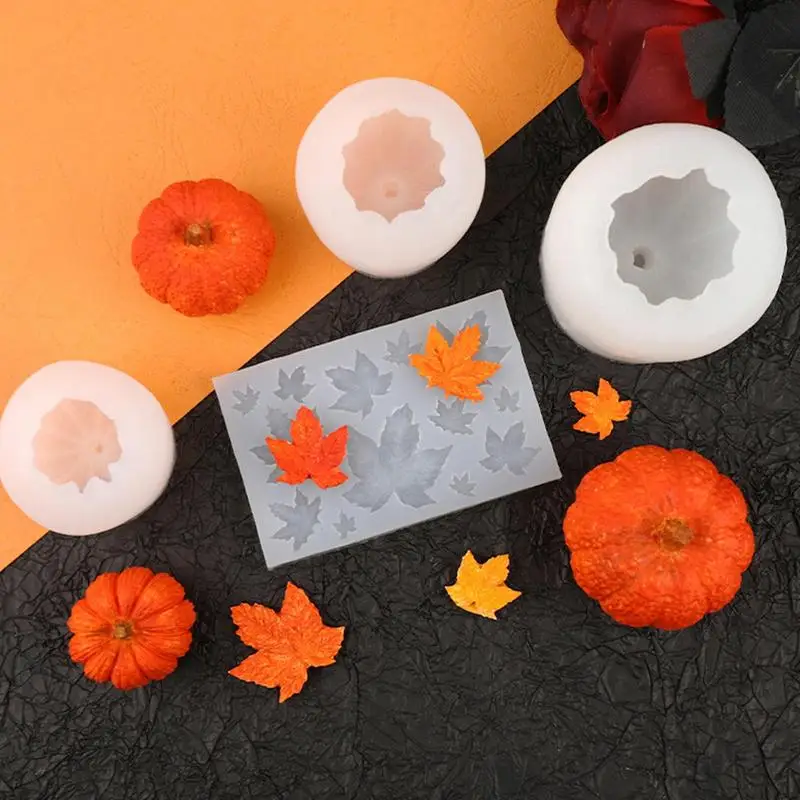 Leaves Silicone Molds 3D Pumpkin Maple Leaves Silicone Molds For Crafts Candle Making Kit Fall Decor Making Accessories For