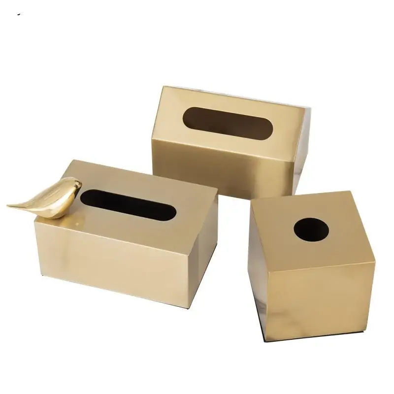 Golden Metal Square Tissue Box Household Paper Roll Storage Decoration Living Room Coffee Table Home