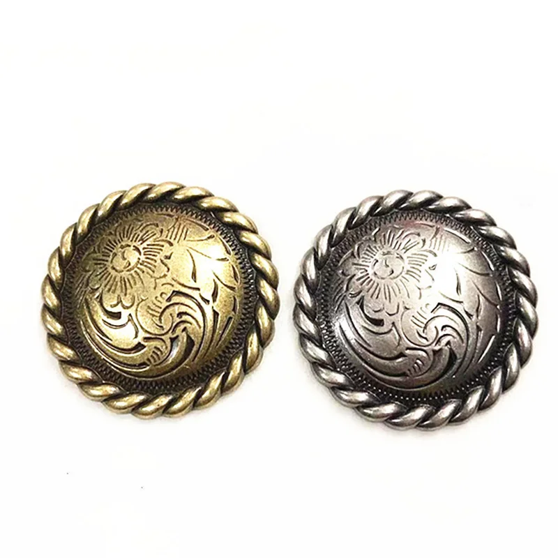 32mm okrągła lina krawędzi Concho torebki skórzana dekoracja klamra Conchos metalowa śruba z powrotem guziki ręcznie robione dodatki odzieżowe