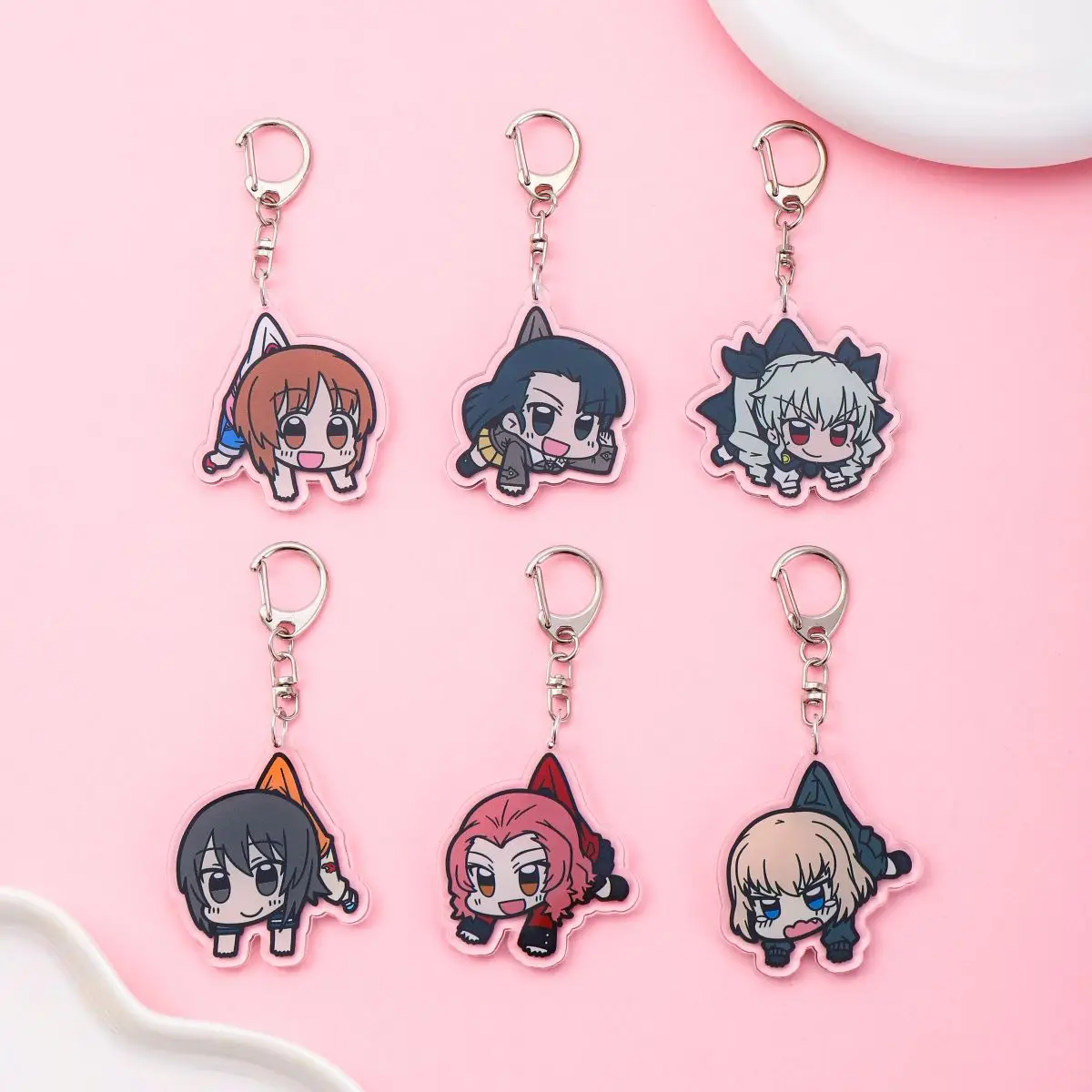 Anime GIRLS und PANZER Acrylic keychain accessaries Cartoon funny Bag Pendant Gift cute bag charm Keyring Friends Fans Gifts