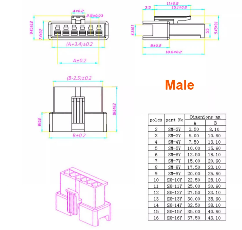 SM2.54 22AWG Cable 2/3/4/5/6-12Pin Plug Socket Male Female 10/15/20/30/50cm Connector LED Strip Light Adapter Wire Harness - view 6