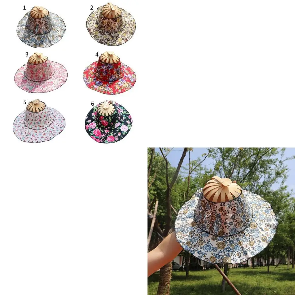 

91AF Bamboo Foldable Hand Fan for Sun Hat Foldable Bamboo Hat Women 2 in 1 for Sun ha