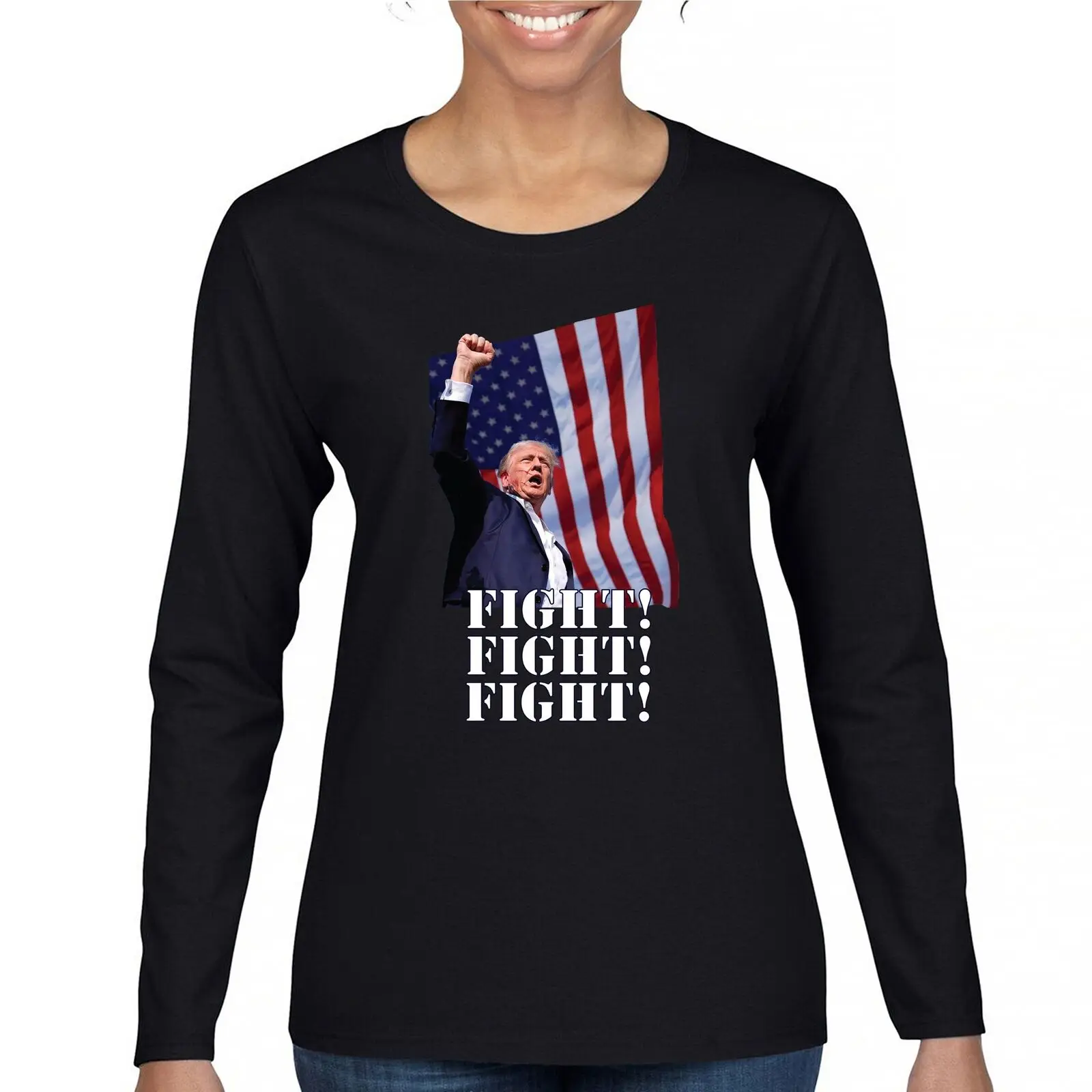 

Fight! Trump 2024 Women's Long Sleeve T-shirt President Rally Never Surrender